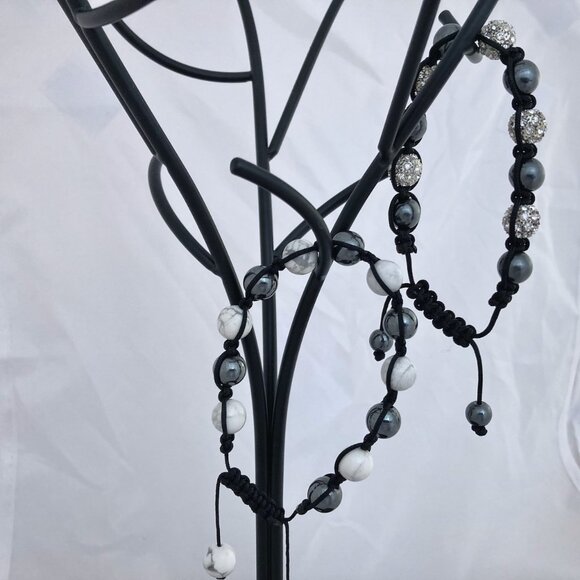 Semi-precious Stone and Cord Bracelets - Black, Grey & White - Picture 2 of 8